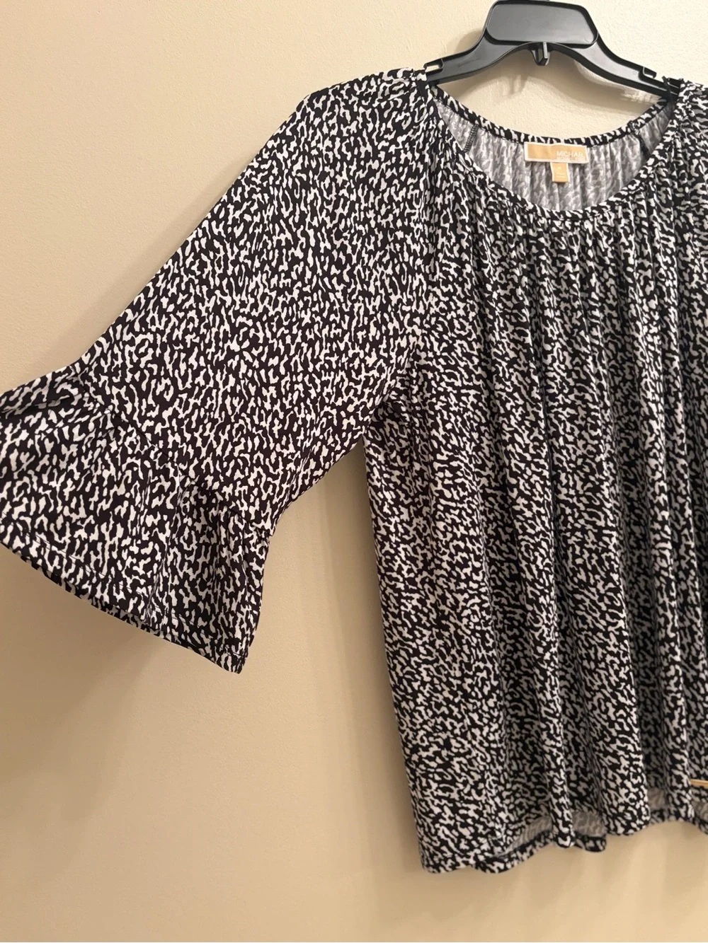 Michael Kors Black and White Printed Bell-Sleeve Blouse